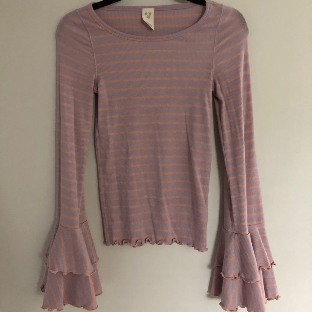 EUC XS bell sleeve Free People striped long sleeve